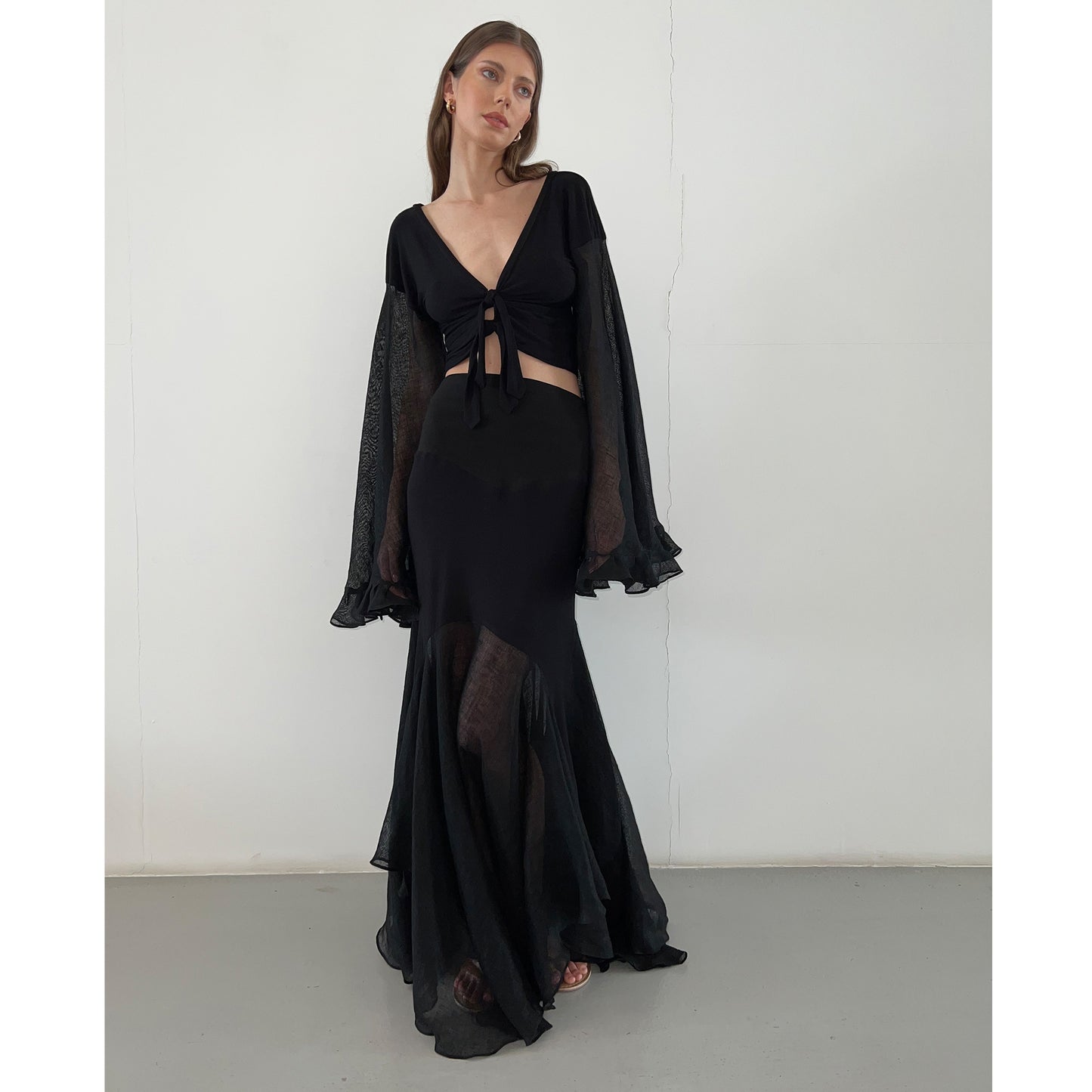 Black Pure Linen And Modal Jersey Skirt