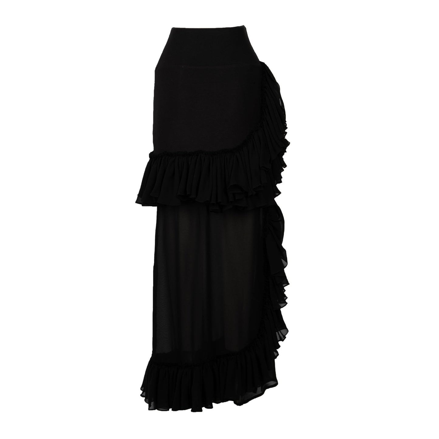 Black Modal Jersey and Chiffon Sheer Ruffle Skirt