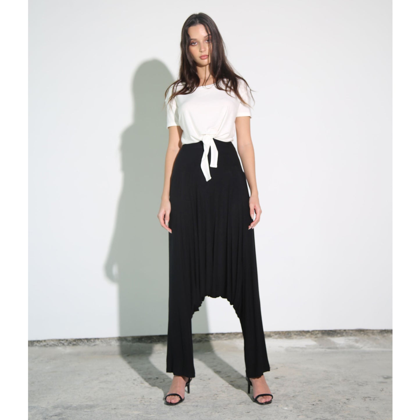 Black Modal Soft Jersey Drop Crotch Pants