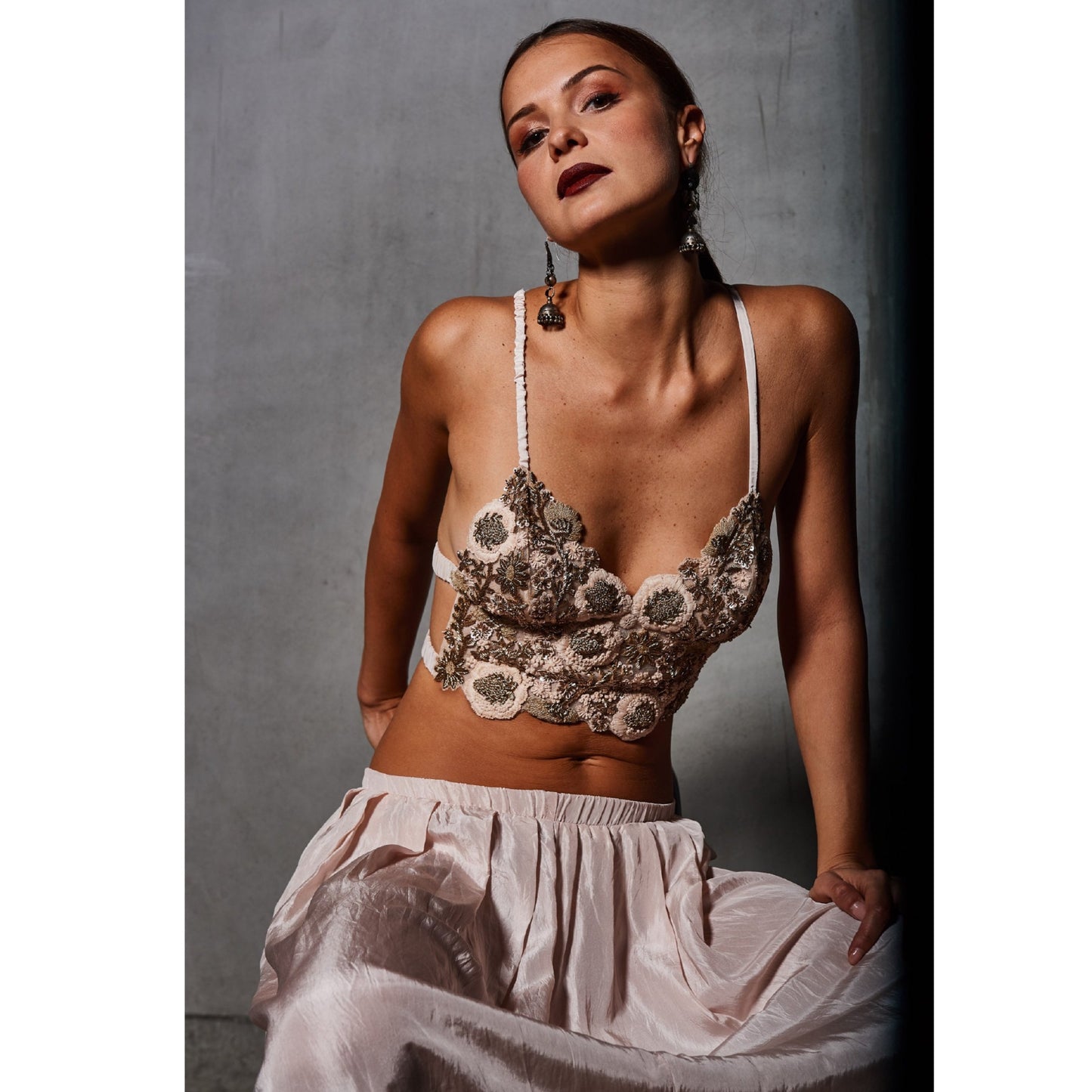 Blush Pink and Golden Embroidered Bralette