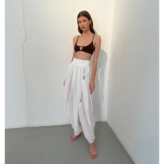 White Chiffon Sheer Draped Pant