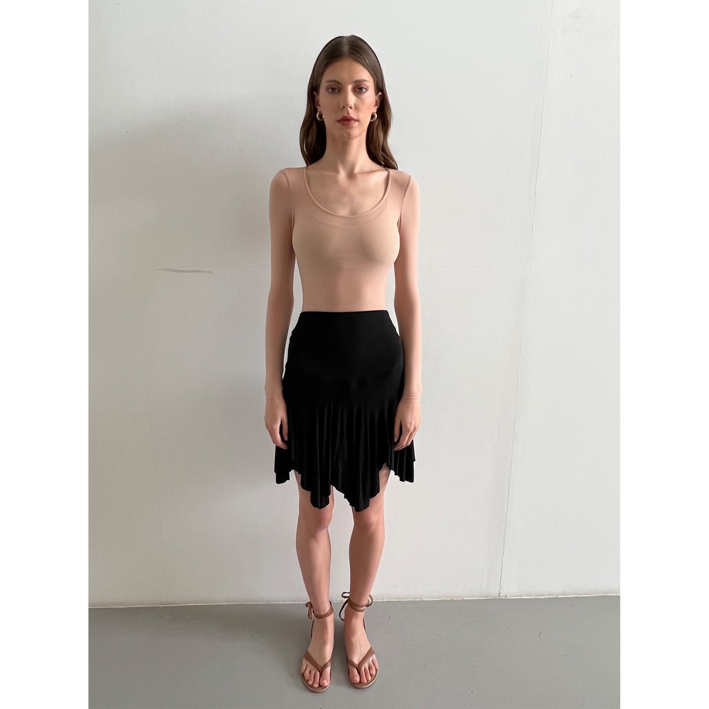 Black Modal Jersey Godet Skirt Sculpting Waistband