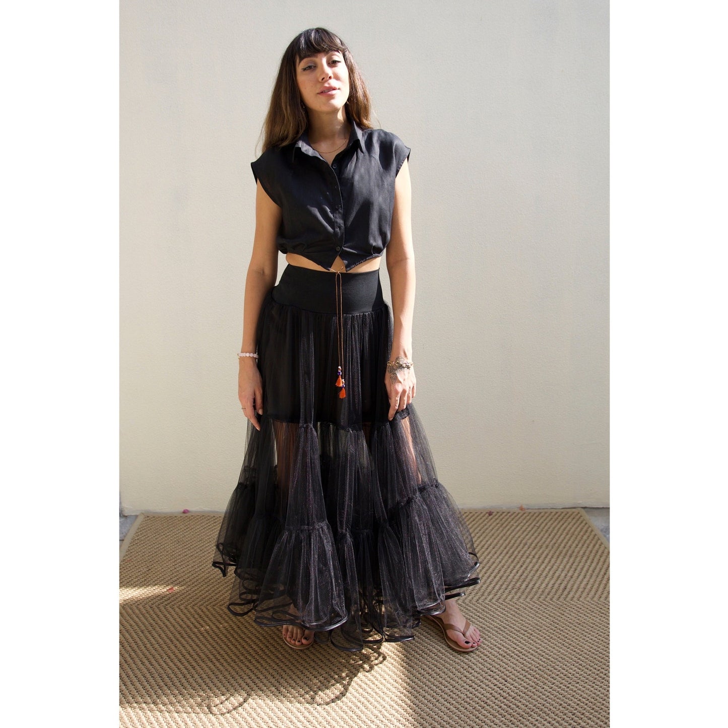 Black Tulle Tiered Skirt Sculpting Waistband