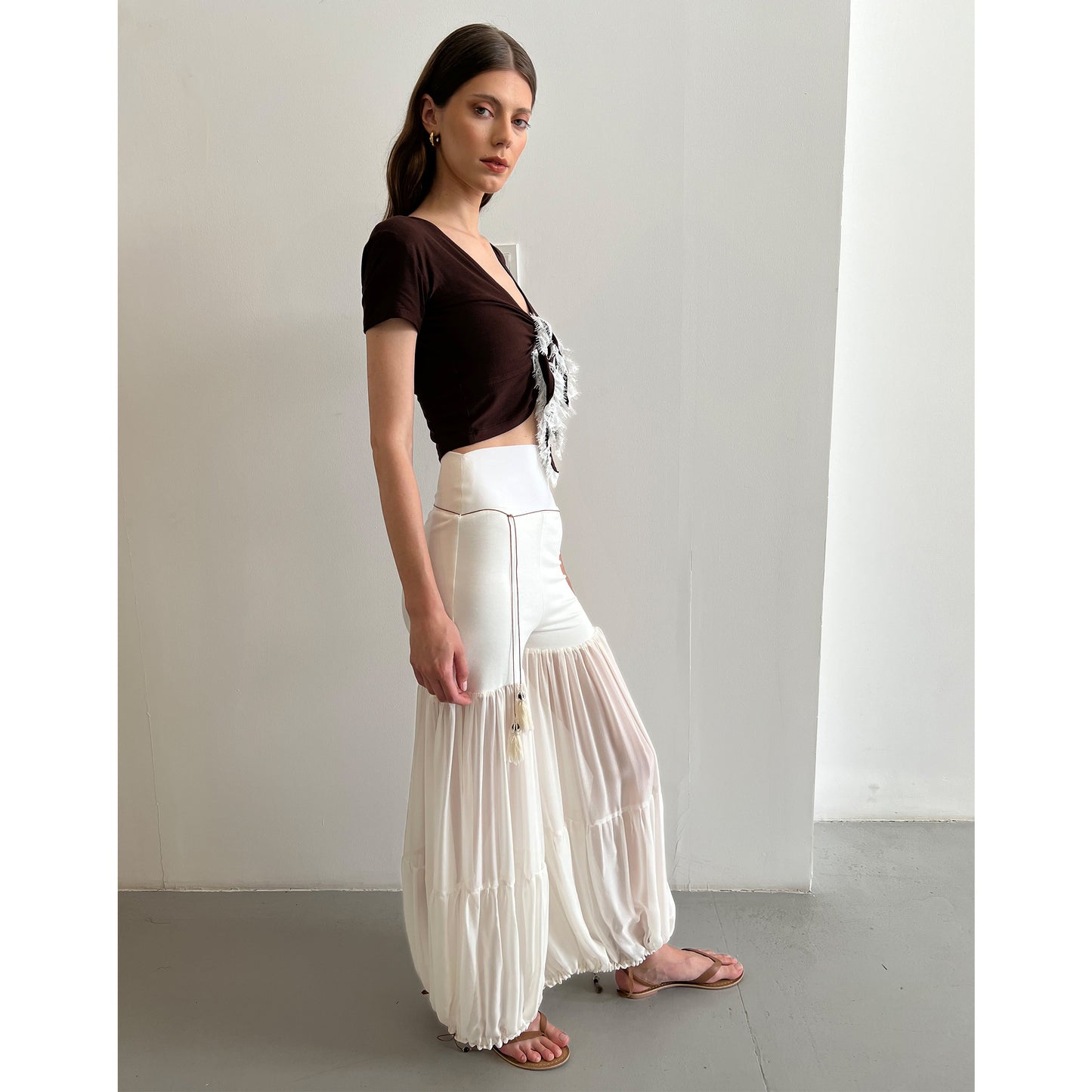 White Chiffon And Modal Soft Jersey Balloon Pant