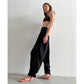 Black Crepe Sculpting Waistband, Side Draped Pant