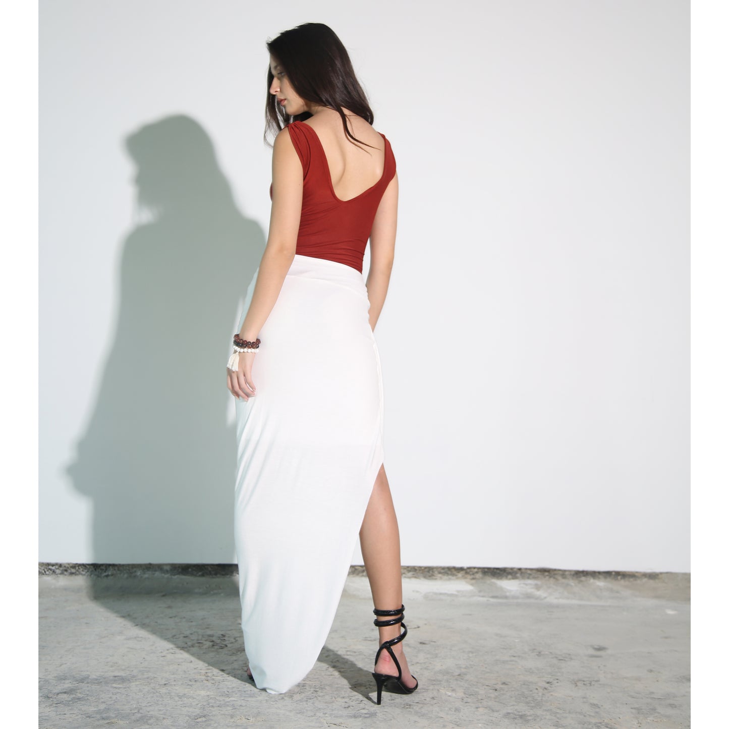 White Modal Jersey Draped Skirt