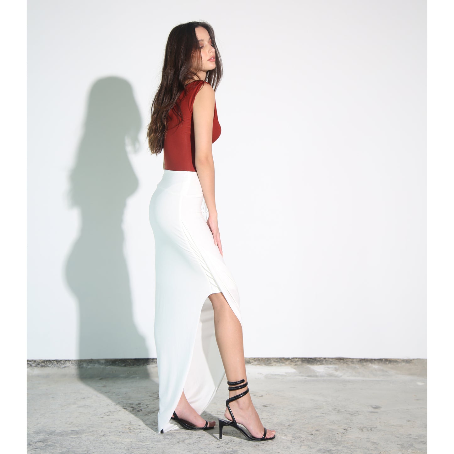 White Modal Jersey Draped Skirt