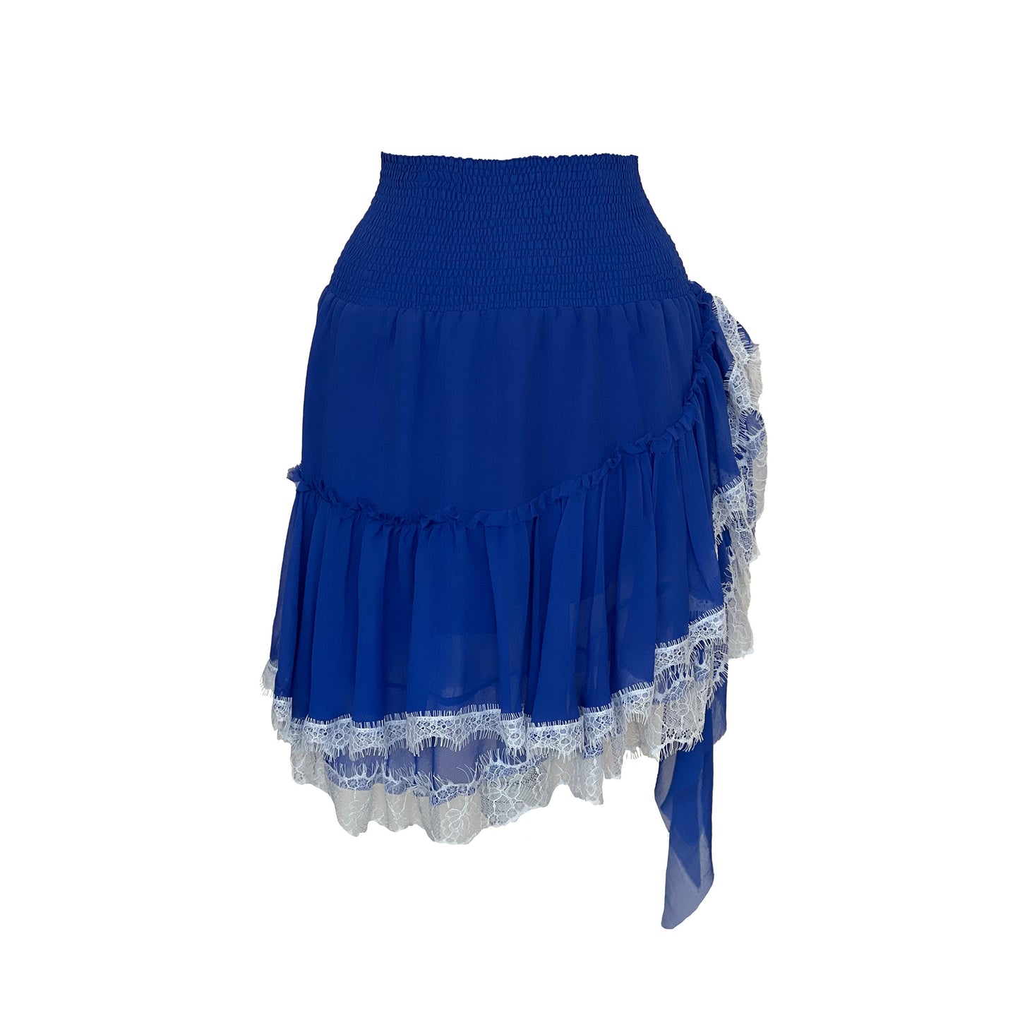 Electric Blue Georgette Ruffle Skirt With Lace