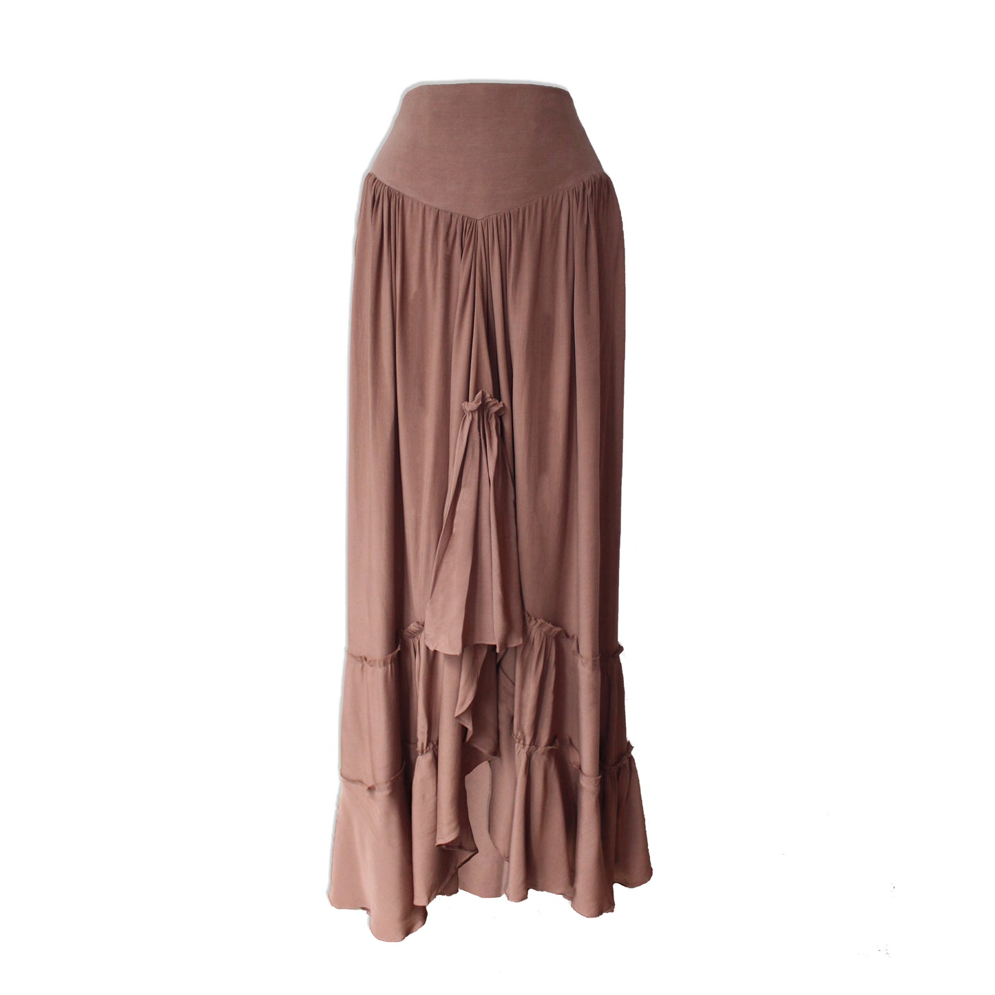 Cocoa Modal Crepe Asymmetric Front Ruffle Skirt