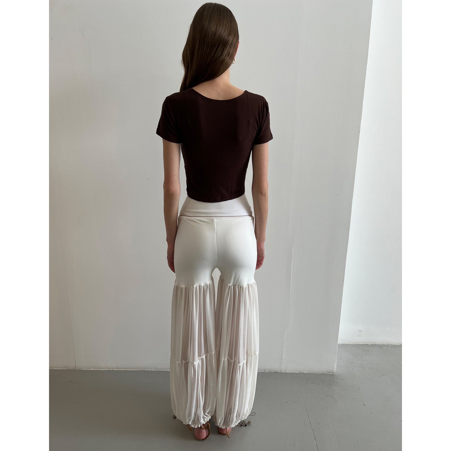 White Chiffon And Modal Soft Jersey Balloon Pant