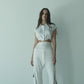 White Modal Soft Jersey Pant with Lace Seam Detail