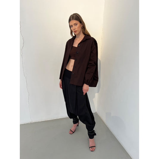 Brown Gabardine Bubble Back Jacket