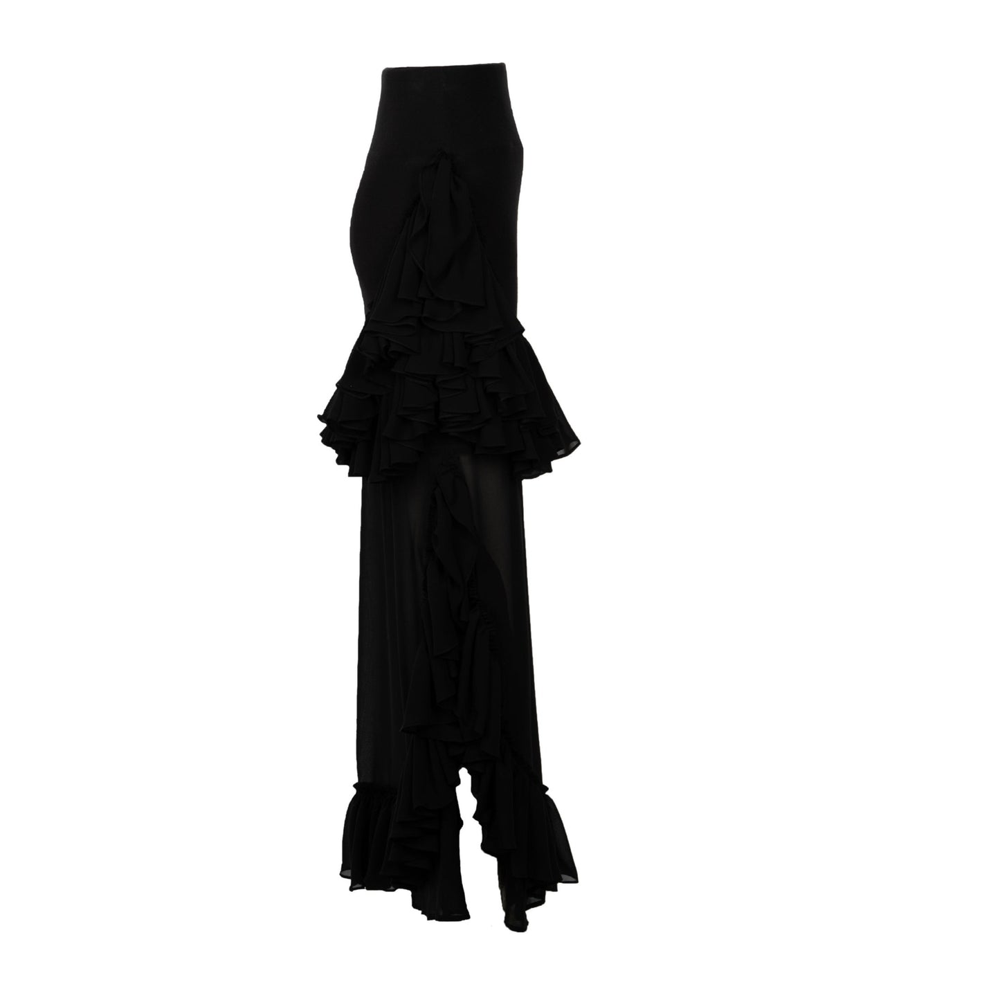 Black Modal Jersey and Chiffon Sheer Ruffle Skirt