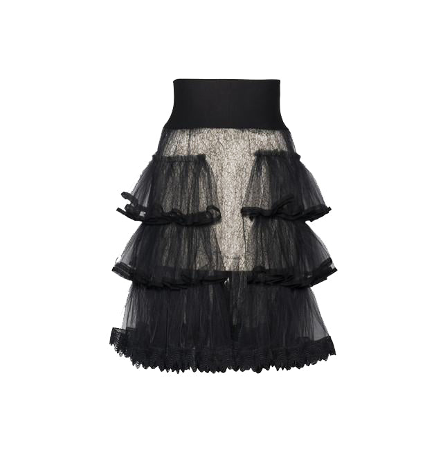 Black Lace Trimmed Ruffle Skirt with Jersey Waistband