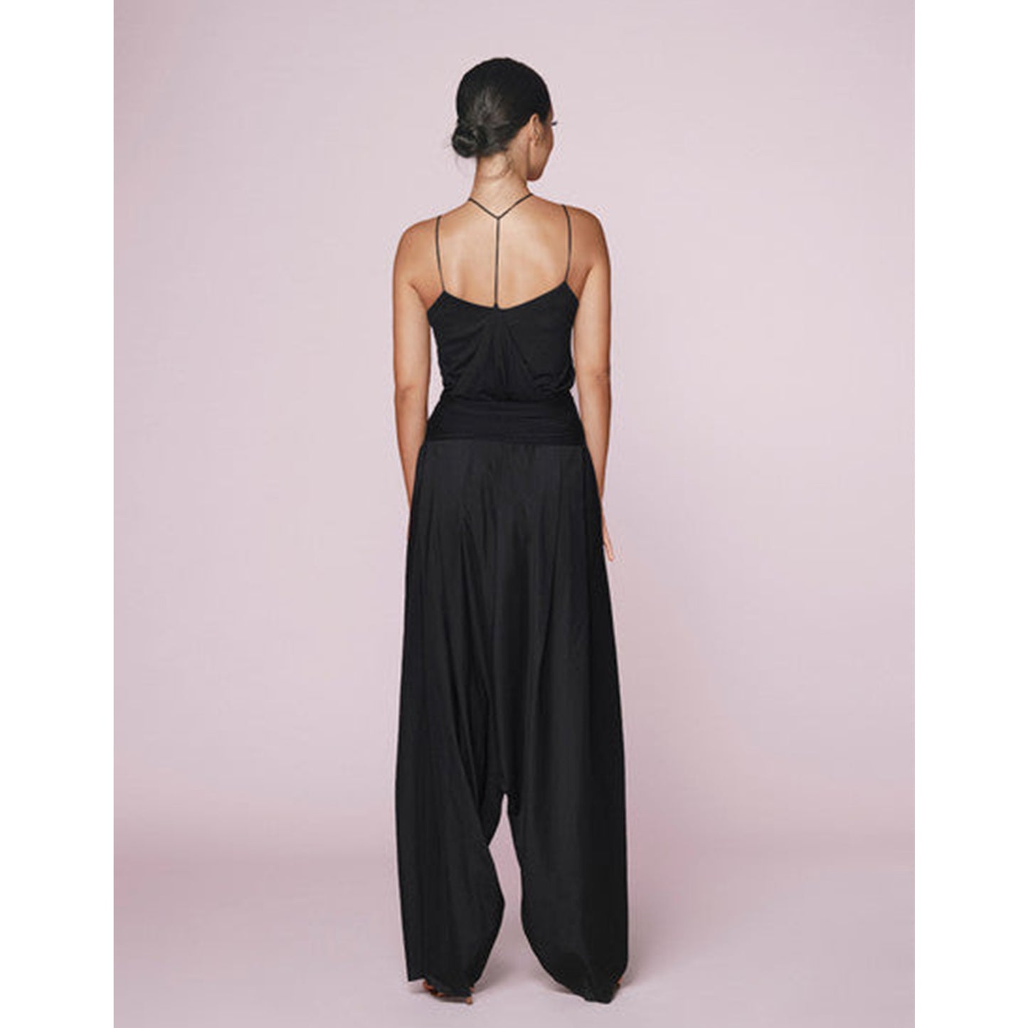 Black Modal Cotton Drop Crotch Pants with Stretchable Waistband