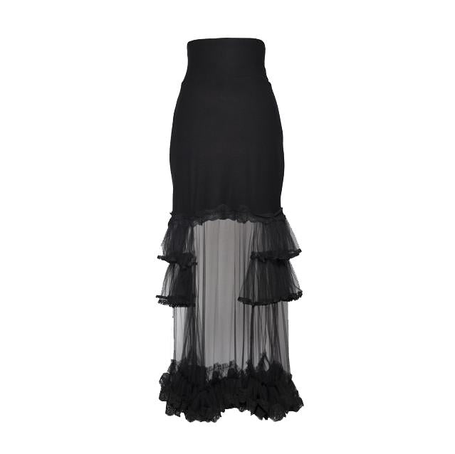 Black Modal Jersey Skirt with Tulle & Lace Ruffle