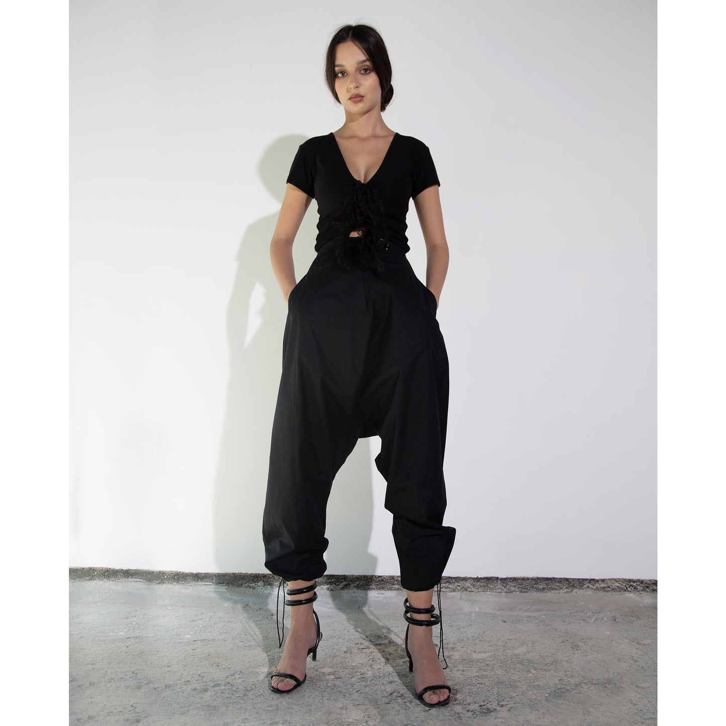 Black Modal Soft Jersey Double Knot with Lace Tee