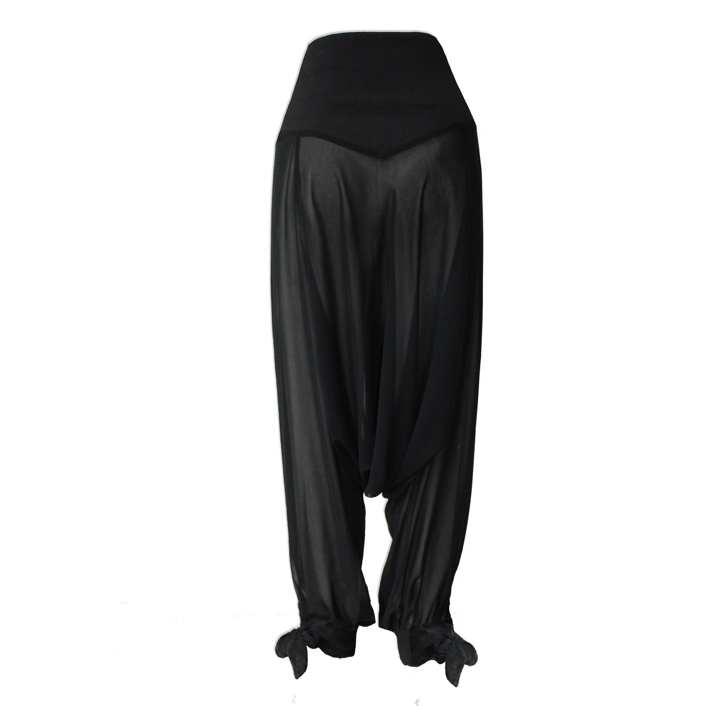 Black Chiffon Pants with Tie Detail Sculpting Waistband