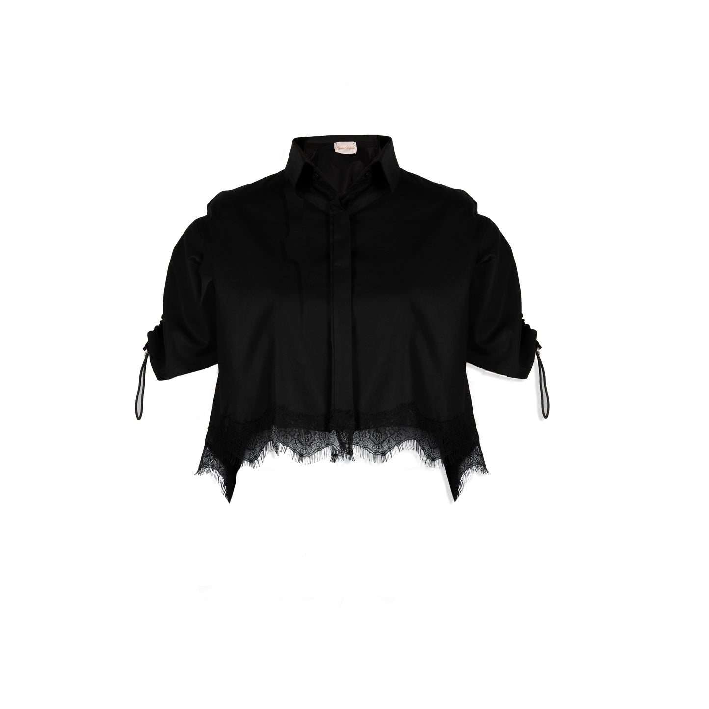 Black  Cotton Bubble Back with Lace Detail Shirt