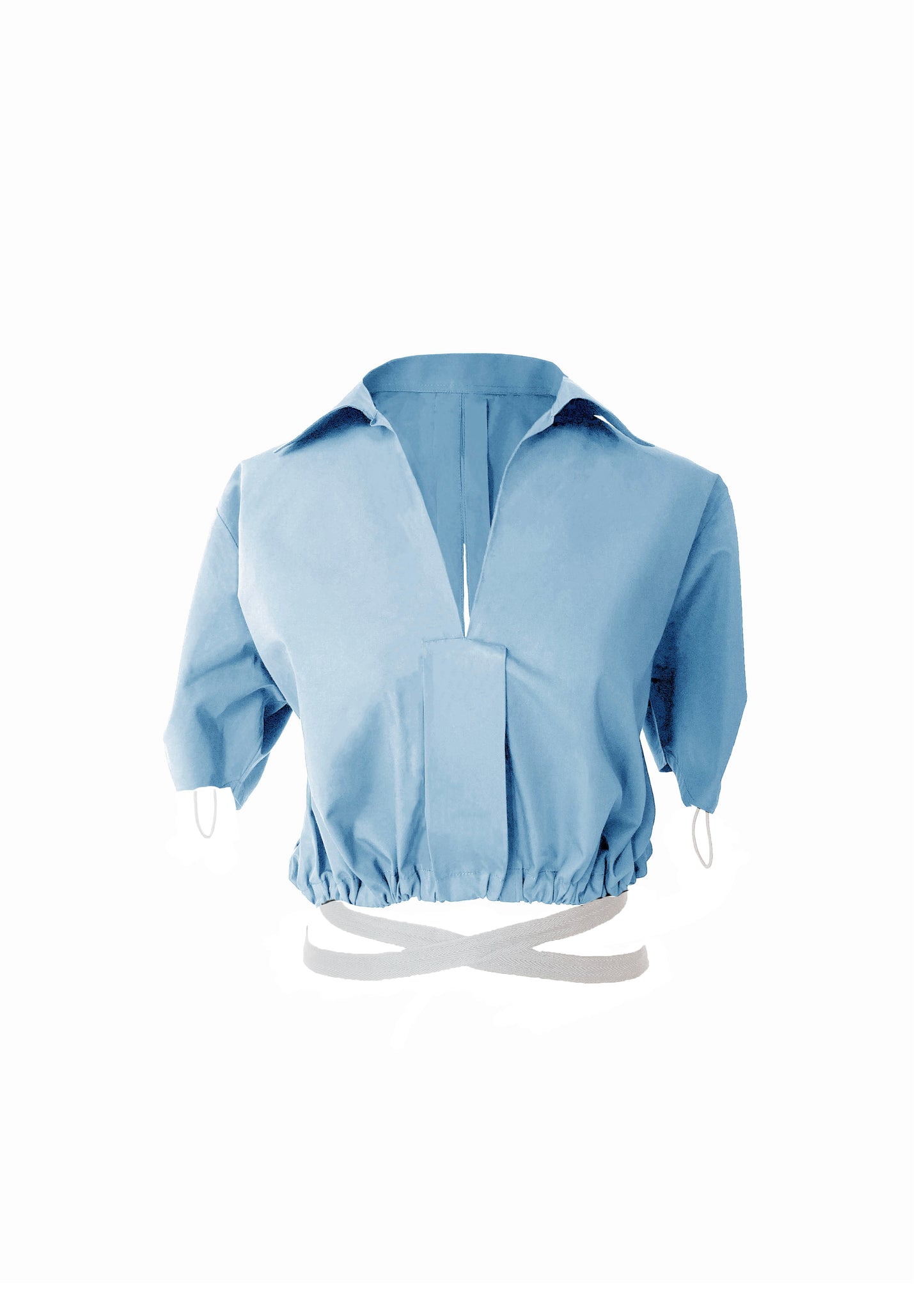 Baby Blue Cotton Wrap Around Ribbon Shirt