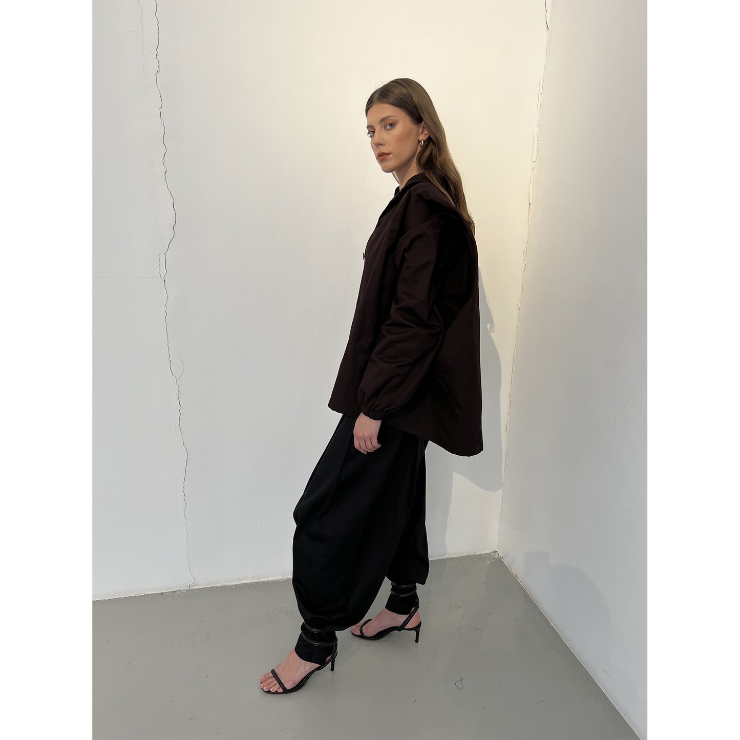 Brown Gabardine Bubble Back Jacket