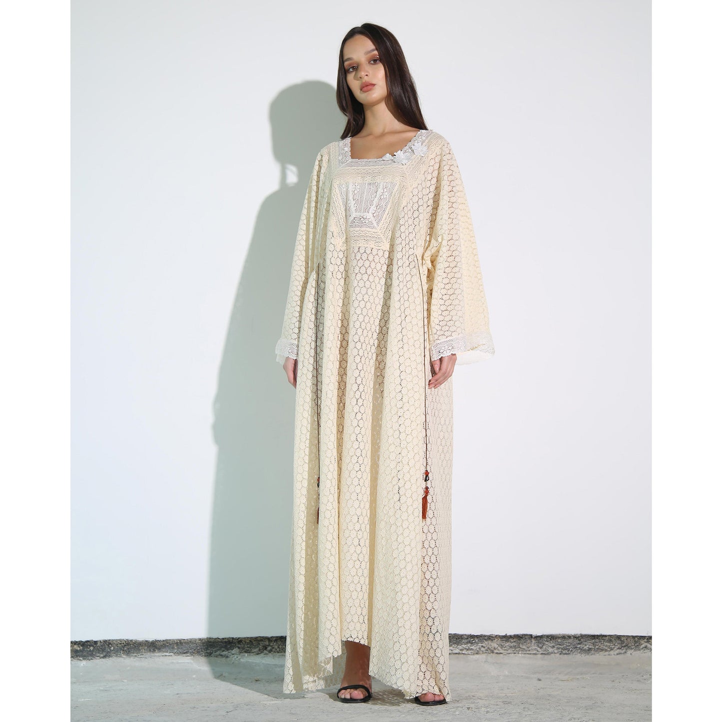 Buttercream Crochet Square Neck Lace Kaftan