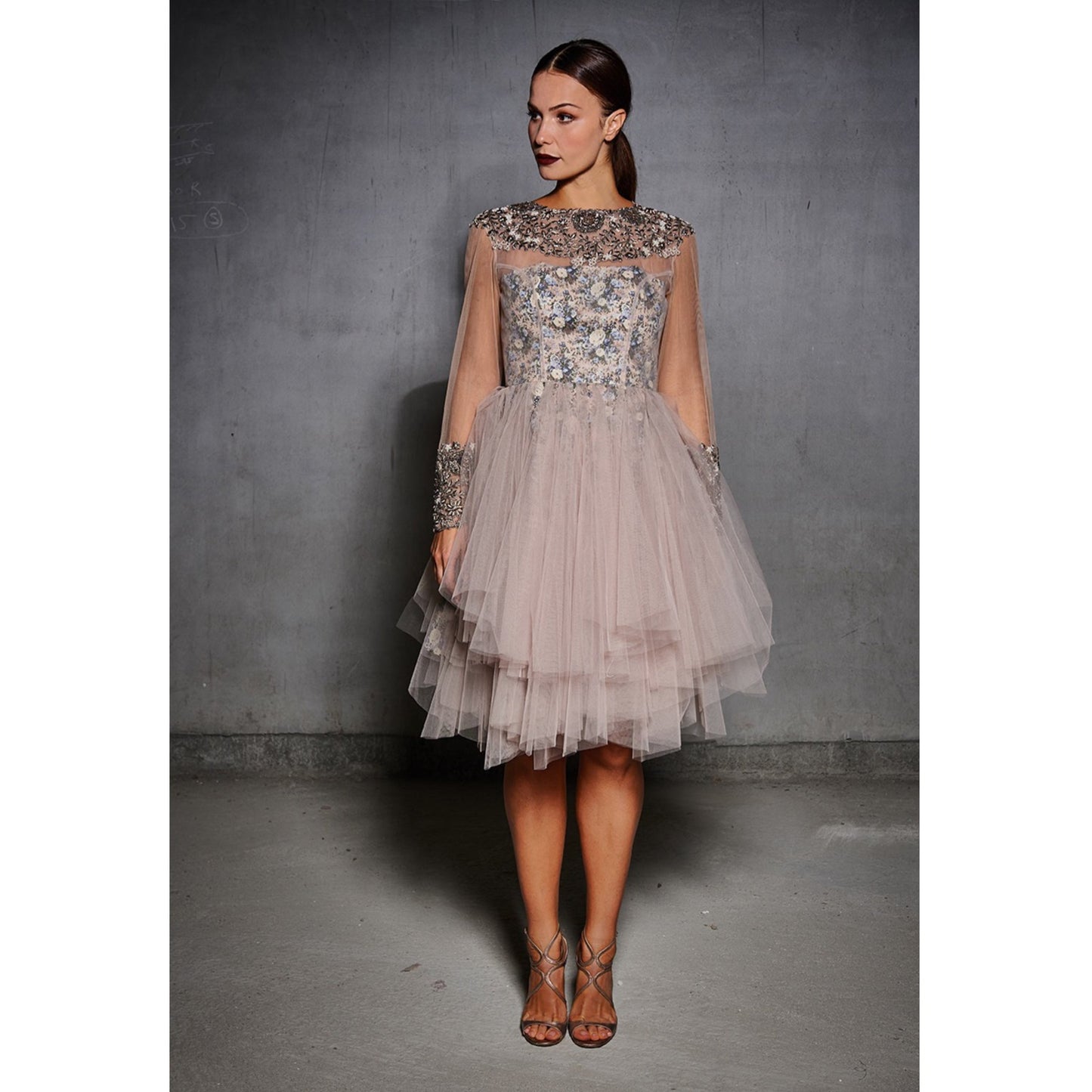 Nude Tulle Antique Yoke and Cuff Dress