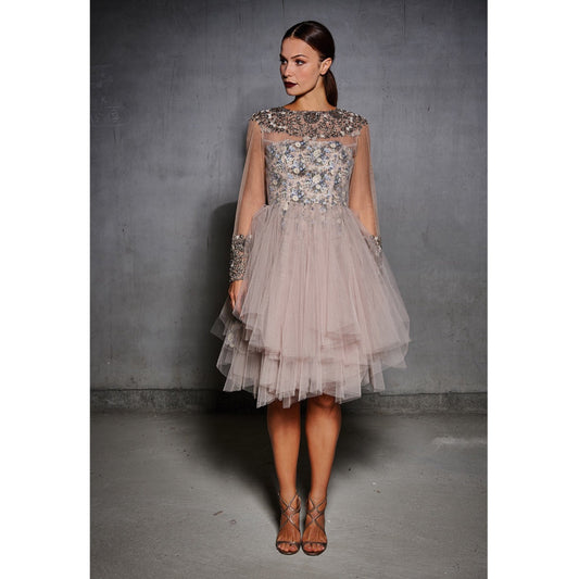 Nude Tulle Antique Yoke and Cuff Dress