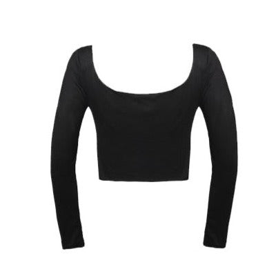 Black Modal Jersey Square Neck Long Sleeve Tee