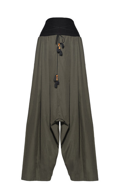 Olive Green Cotton Drop Crotch Pants