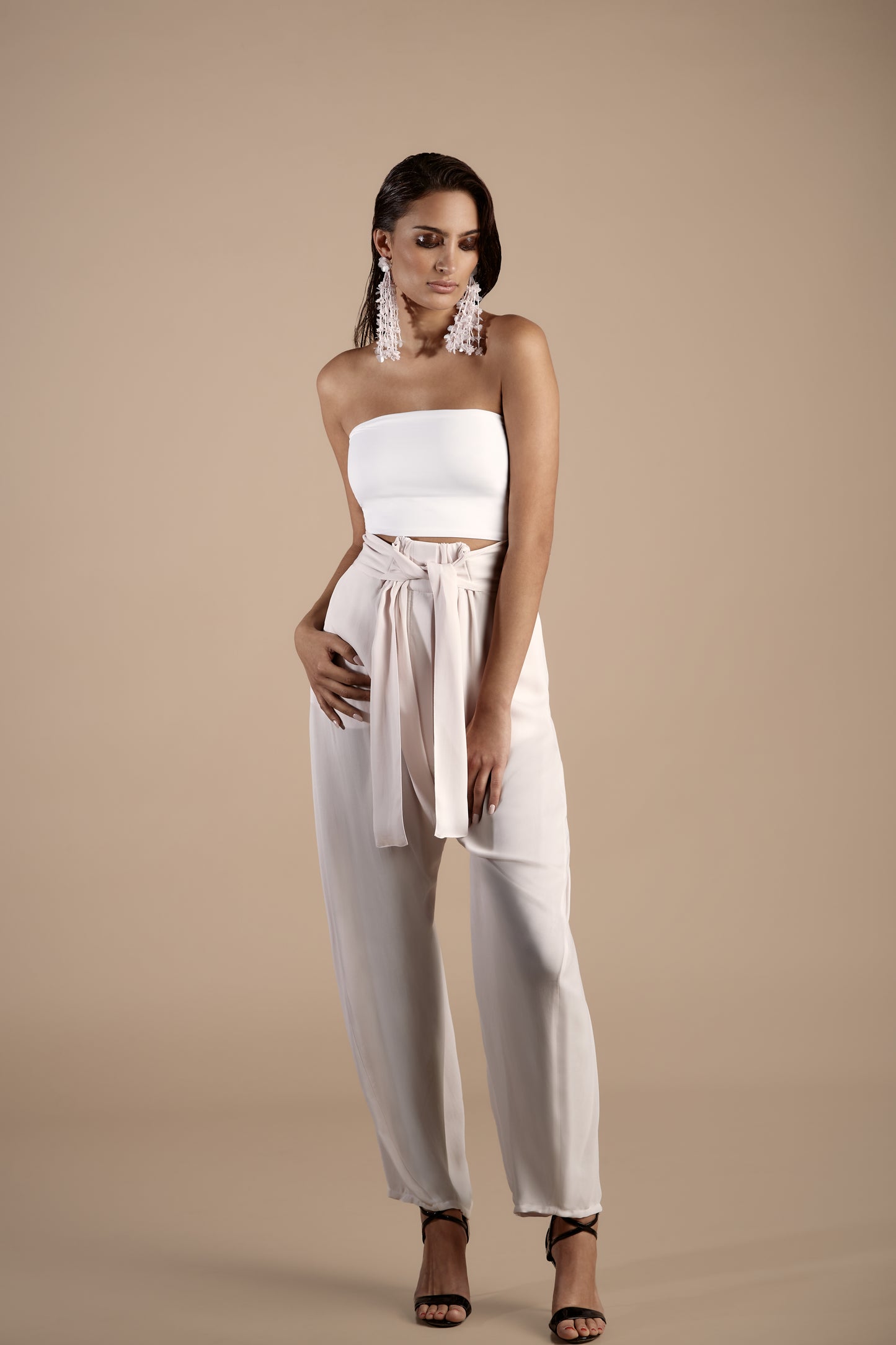 Blush Pink Crepe Front Tie Up Pant