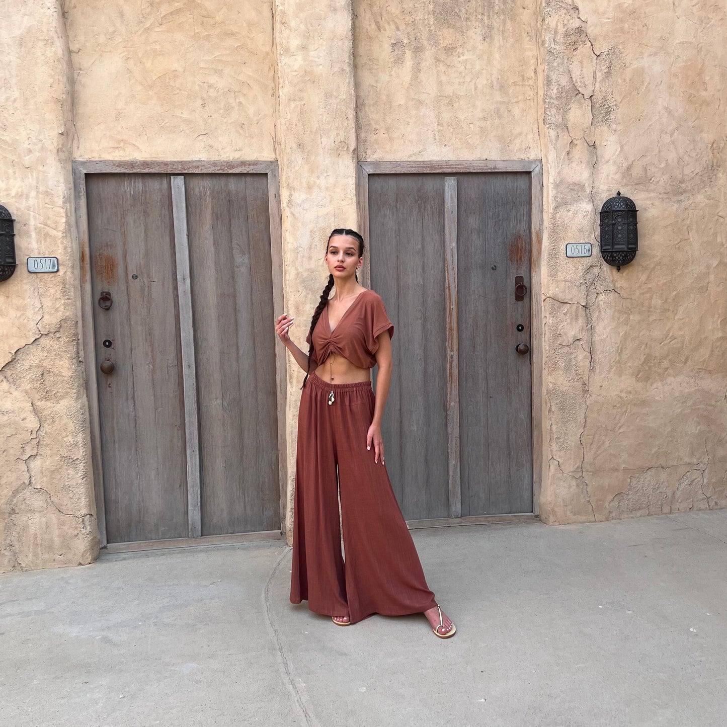 Terracotta Linen Wide Leg Pants