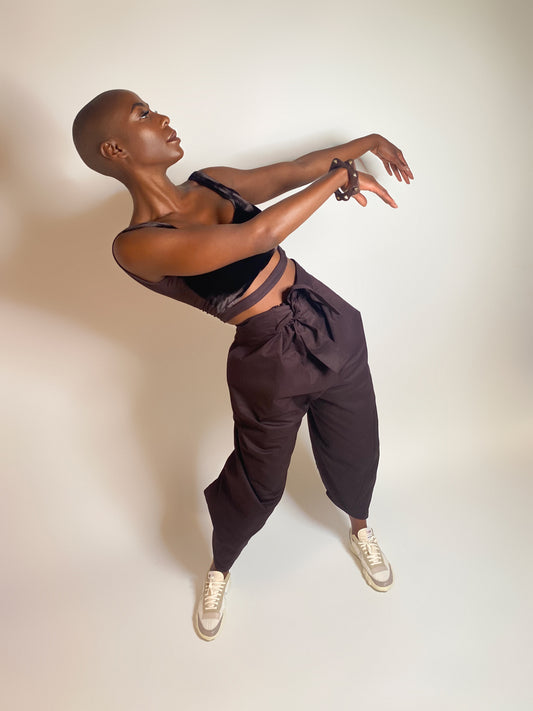 Brown Gabardine Tie Up Pants