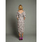 Pink Poppy Print Side Toggle Dress with 3D Bordeaux Petals