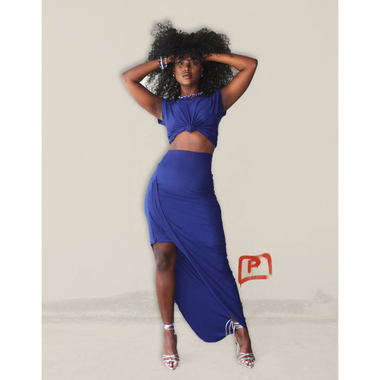 Navy Blue Modal Soft Jersey Draped Skirt