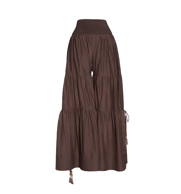 Pale Cocoa Cotton Tiered Wide Leg Pants