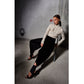 Off White Tulle Double Zardozi High Neck Jacket with Black Velvet Pant