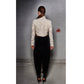 Off White Tulle Double Zardozi High Neck Jacket with Black Velvet Pant