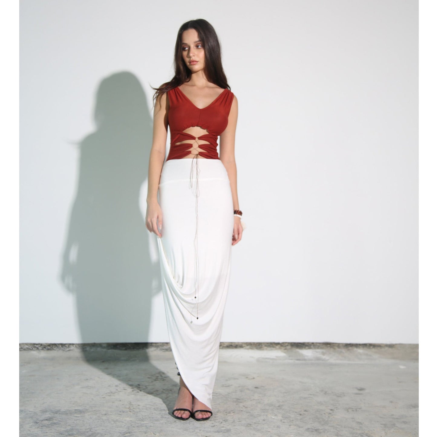 White Modal Jersey Draped Skirt