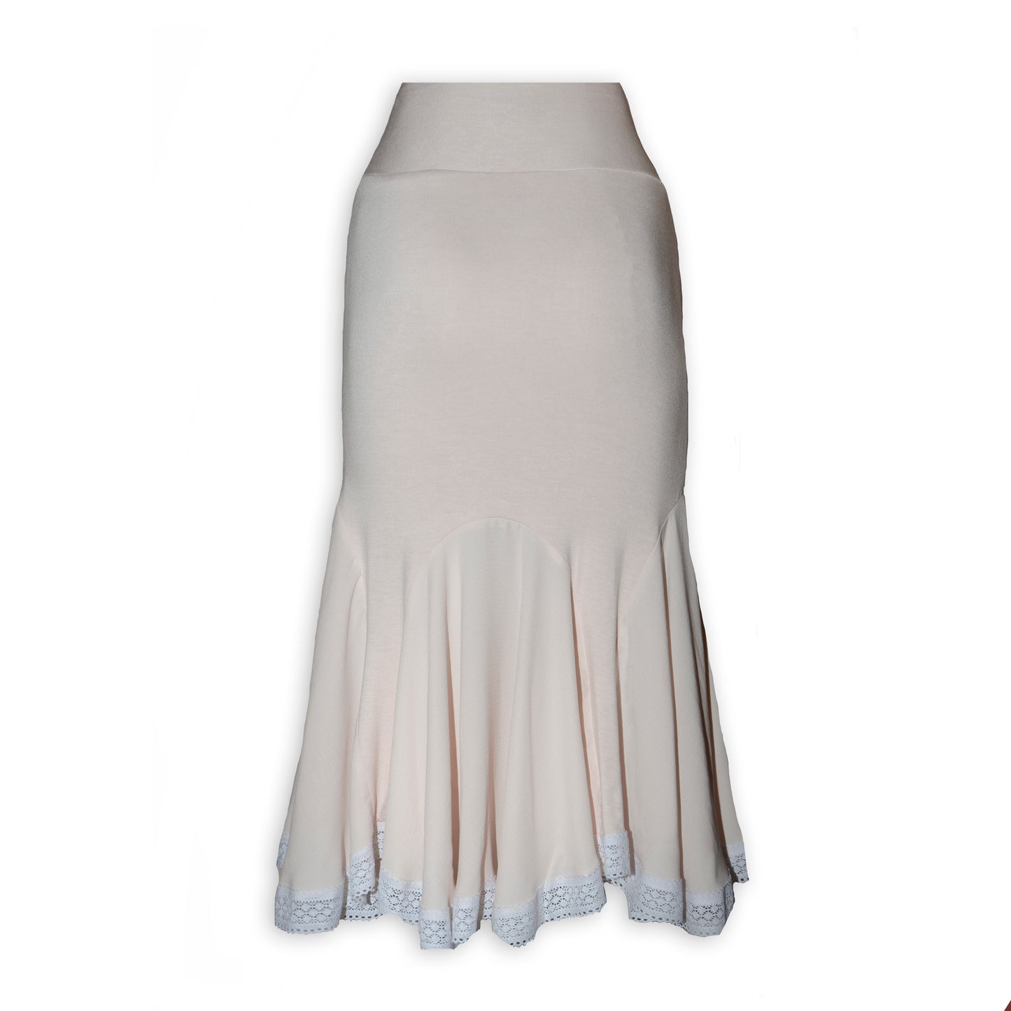 Nude Chiffon Midi Length Skirt with Lace