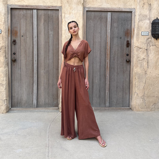 Terracotta Linen Wide Leg Pants