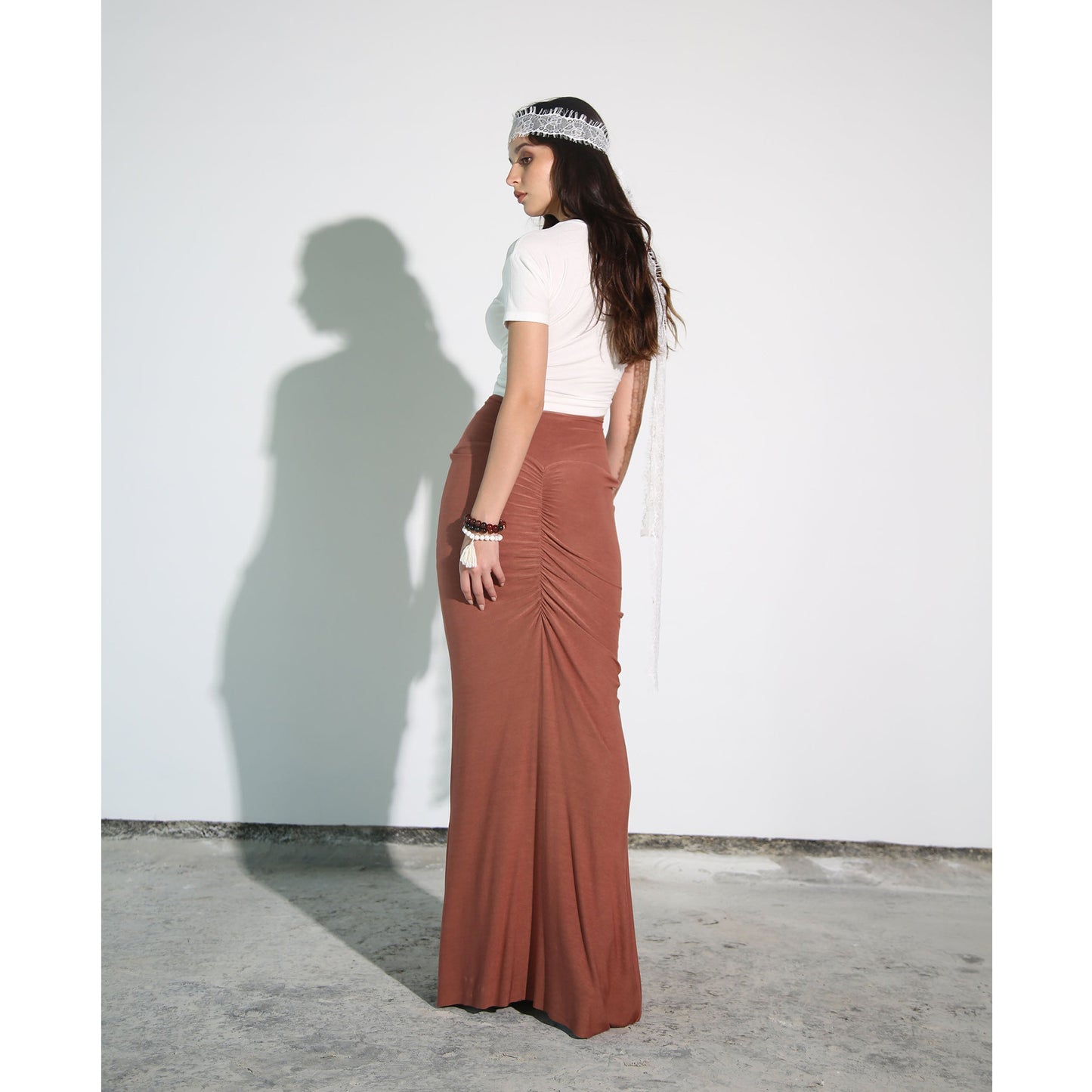 Terracotta Modal Soft Jersey Drawstring Skirt