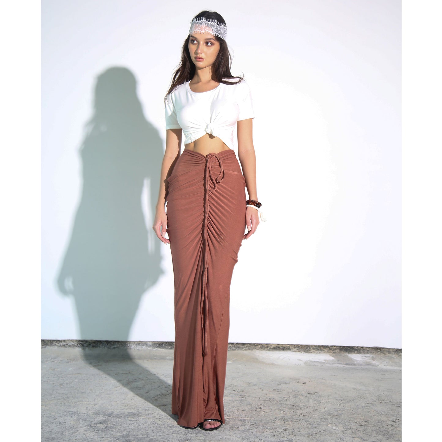 Terracotta Modal Soft Jersey Drawstring Skirt