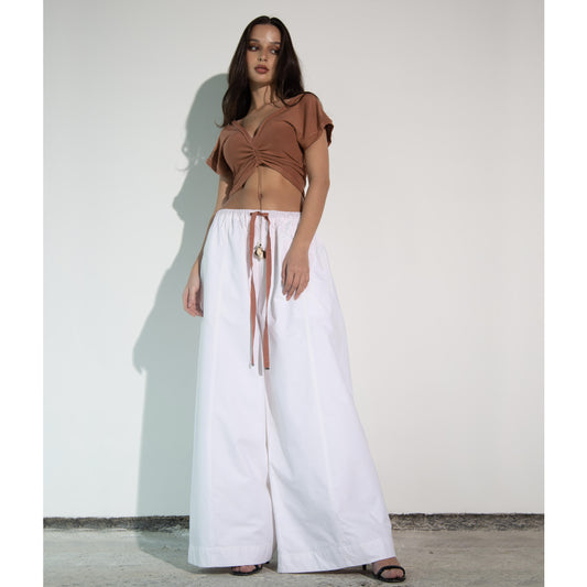 White Cotton Wide Leg Pants