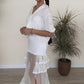 White Modal Jersey Skirt with Tulle & Lace Ruffle