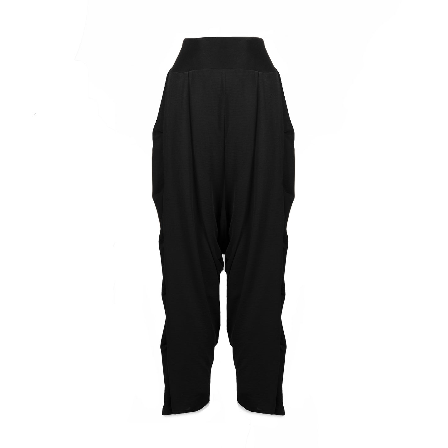Black Crepe Side Draped Seam Pants