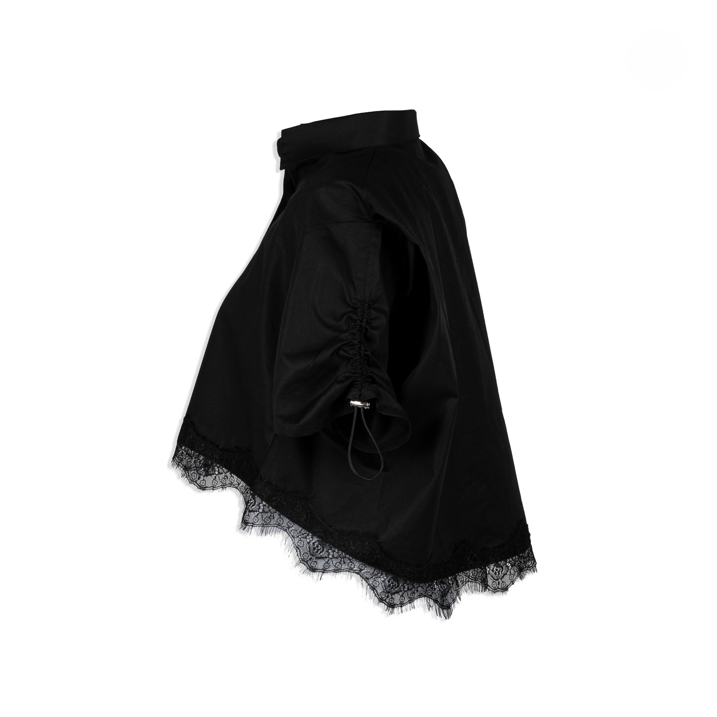 Black  Cotton Bubble Back with Lace Detail Shirt