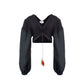 Black Modal Soft Jersey and Linen Top with Balloon Sleeves