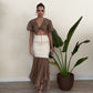 Sand Beige Pure Linen Godet Skirt Sculpting Waistband