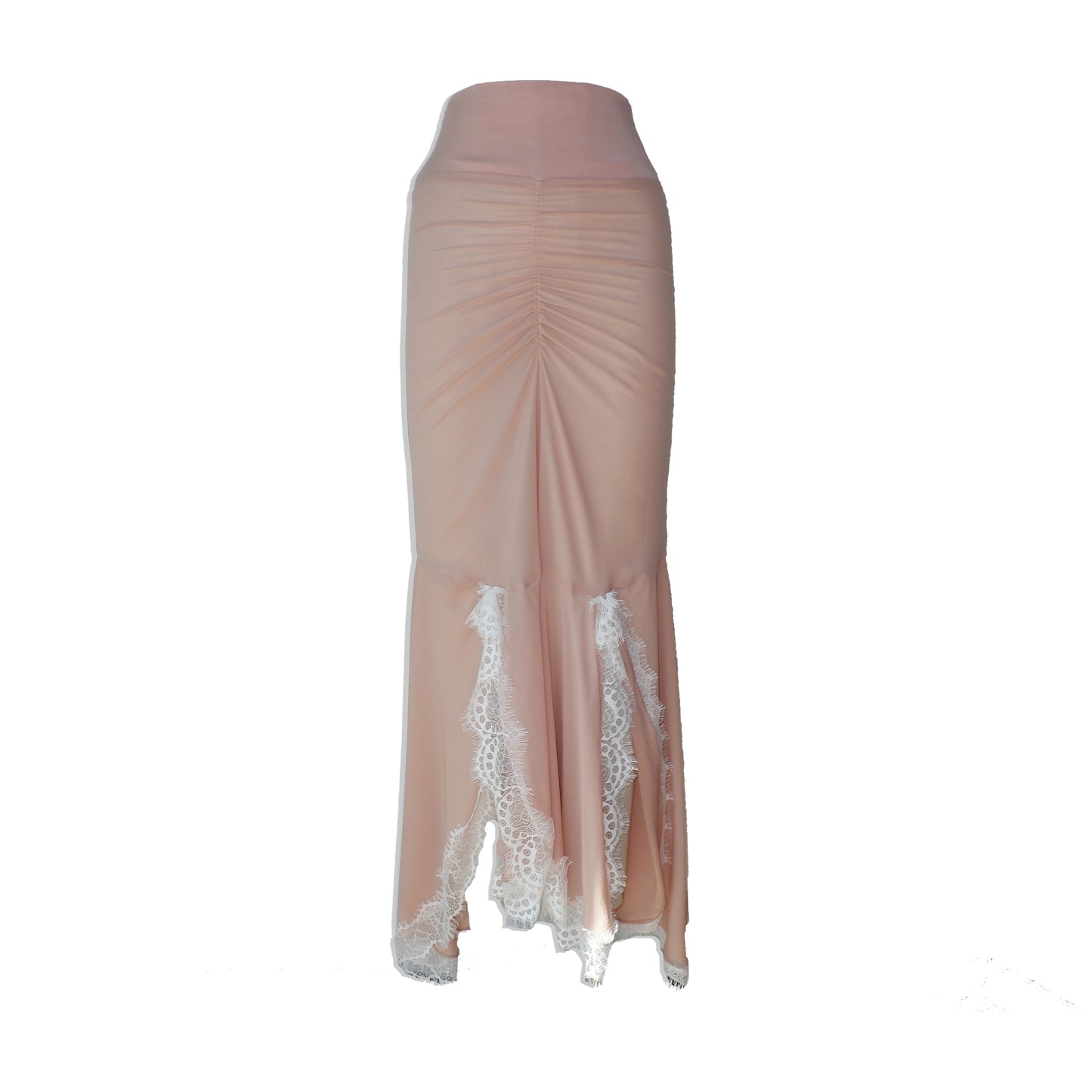 Nude Chiffon Silk with White Lace Skirt